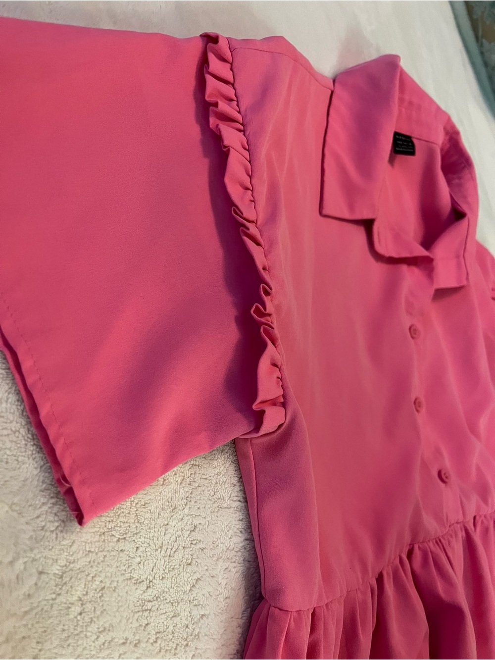 Pink Ruffle-Hem Button Front Midi Dress - Picture 4 of 5